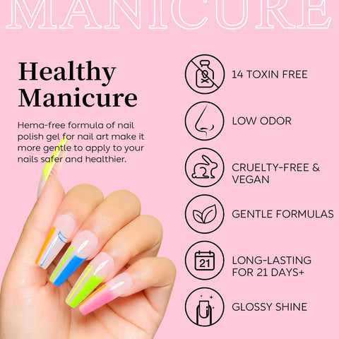 Vibrant Neon Gel Nail Polish Kit With 12 Colors 8ml Each Vegan Cruelty Free Hema Free Summer Nails with hand and benefits