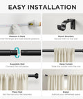 Heavy Duty Black Curtain Rod Adjustable From 32 To 88 Inches 1 Inch Diameter Decorative Drapery Rod With Resin Finials Installation Guide