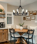 Black Farmhouse Wagon Wheel Chandelier With 8-Light 23.6 Inch Vintage Industrial Round Pendant Ceiling Light Fixture