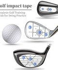 Golf Impact Tape Stickers Set for Swing Training 180 Pieces on club faces showing ball impact feedback.