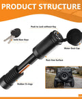 Heavy Duty Trailer Hitch Lock With 5/8 Inch Pin, 3-1/2 Inch Long, Fits Class III And IV 2 Inch And 2-1/2 Inch Receivers, Universal Trailer Lock With Anti-Rattle O-Rings, Easy Push To Lock, No Nonsense Security, 1 Pack; product structure with keys, rubber O-rings, dust cap, and installed view.