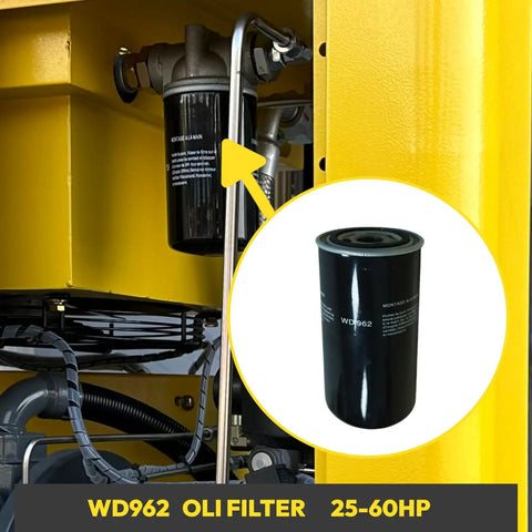 40HP Screw Air Compressor Filter Three Kit with Air Filter J215165KL Oil Separator KB8634 and Oil Filter WD962 shown installed