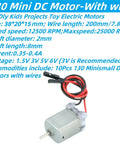 Mini 130 Size DC Motors Kit Ten Pack For DIY Kids Projects 1.5V 3V 5V 6V With Pre Welded Dupont Female Wires 38 By 20 By 15 mm Tiny Toy Motors