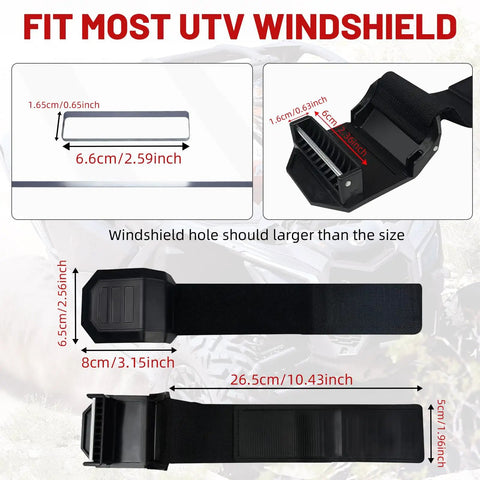 Adjustable Universal UTV Windshield Clamp Strap Kit With Anti Vibration Mounts dimensions and fit details