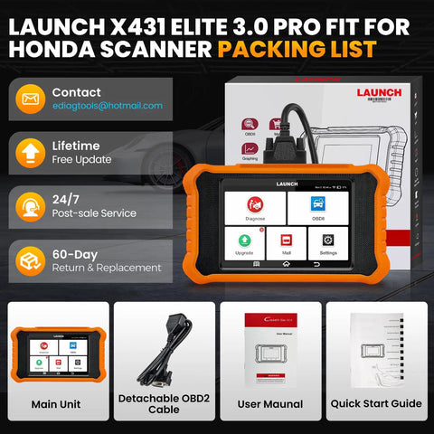 Creader Elite V3.0 OBD2 Scanner For Honda And Acura Pro Grade Bi Directional Full System Diagnostics with packaging accessories