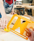 Rock Solid Table Saw Safety Guard And Extended Featherboard Set Yellow Kickback Killer Accessory for tight grip in workshop.