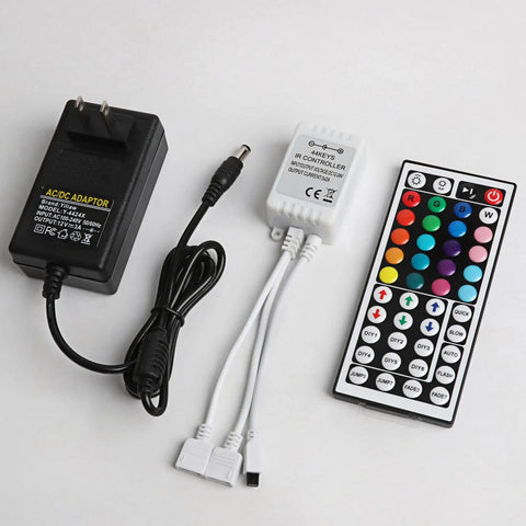 44 Keys IR Remote Controller Kit With Wireless Rectifier Control Box And 12V 3A Power Supply For RGB LED Strip Lights SMD 5050 3528 2835 4 Pin RGBW Easy Install And Replacement Controller Plug And Play Ready