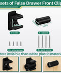 8 Pairs Black False Drawer Front Clips With Screws For Cabinet Hardware Replacement Drawer Face And Sink Tip Out Snap Fit