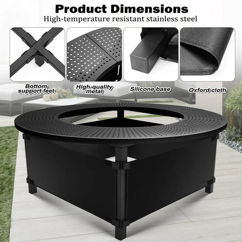 Black powder coated steel tabletop, 47.8 inch for Solo Stove Yukon Bonfire Ranger 2.0, outdoor wood burning accessory