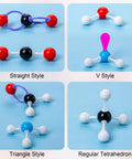 208 Piece Molecular Model Kit For Organic Chemistry, Atom And Bond Builder showing four molecule shapes on blue background