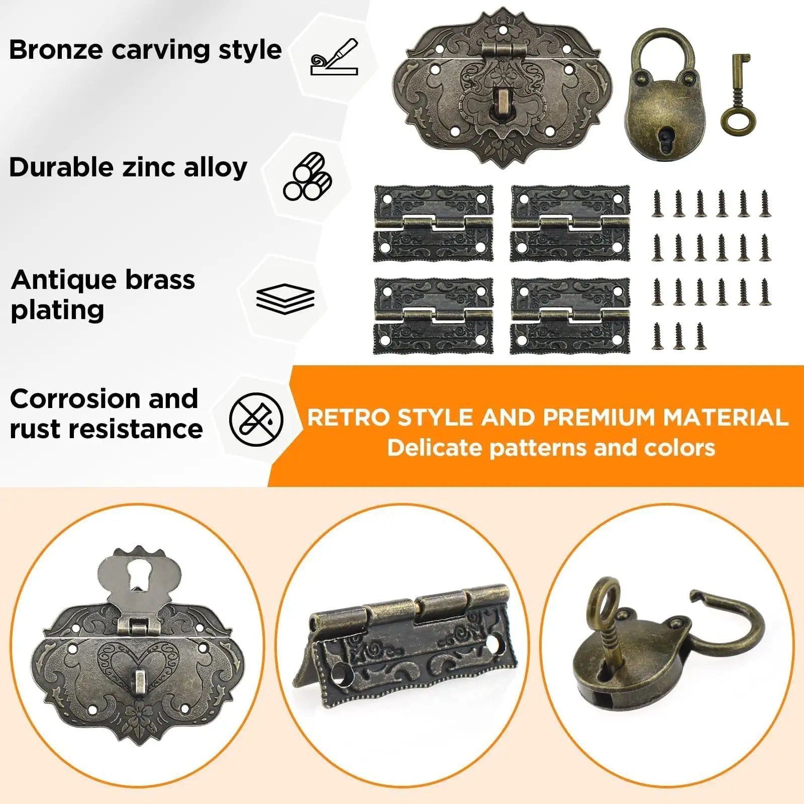Antique Bronze Jewelry Box Hinge Hasps for DIY Projects ✓