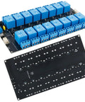 Front and back of 16 Channel Expandable Relay Module With 5V Power Supply IIC Communication Opto Isolated Compatible With Arduino And Raspberry Pi