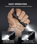 Gloved hand holding the M70 EDC Flashlight 1100 Lumens USB C Rechargeable Pocket Light With Clip in Turbo Mode