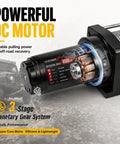 Powerful 12V DC motor of Top Tier 4500Lbs Electric Winch With Heavy Duty Steel Cable And Wired Remote Control.