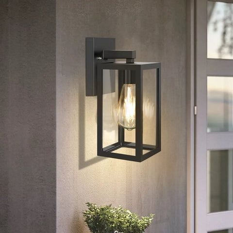 Outdoor Wall Lantern Sconce Light Waterproof Exterior With E26 Base, Anti Rust Matte Black Finish And Clear Glass Shade Porch Lamp