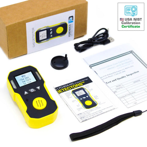 Hydrogen Sulfide Gas Monitor 0-100ppm With 0.1ppm Resolution, NIST Calibrated Certificate, Dust And Explosion Proof, USB Recharge, Audible Visual And Vibration Alarms, Electrochemical Sensor, Fast Response Under 30 Seconds, with box and USB cable