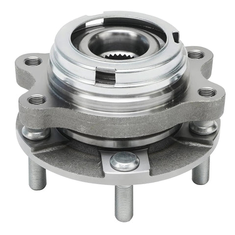 Front view of Front Wheel Hub Bearings Kit With 10 Chrome Lug Nuts For Nissan Altima 2007 To 2018, Maxima 2009 To 2014 And 2016 To 2021, Pathfinder 2013 To 2020, Murano 2009 To 2019, Infiniti QX60 JX35 5 Lug ABS Encoder.