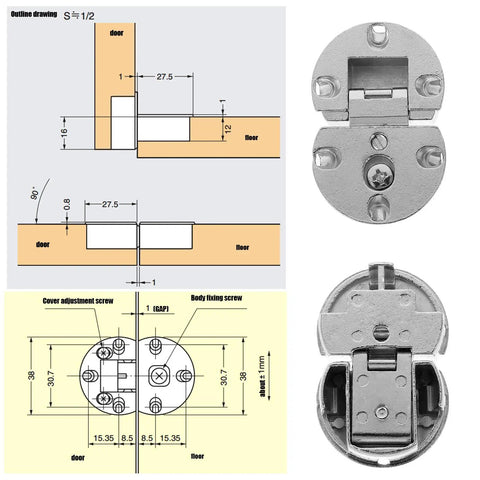 4 Pack Zinc Alloy Flip Board Hinges Nickel Plated For Cabinet Doors And Fold Down Cupboard Doors Heavy Duty Rust Resistant Butt Hinges For Cabinets And Furniture Hardware with technical drawing and dimensions