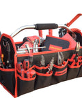 Heavy Duty 19 Inch Tool Bag With 25 Pockets, 1680D Fabric, Sturdy Molded Base, And Adjustable Shoulder Strap filled with tools
