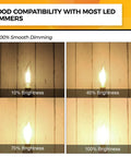 90 Plus CRI LED Candelabra Bulbs E12 Dimmable 2700K Soft Warm White 4W 450LM Flame Tip CA10 light at various brightness levels