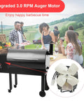 Upgraded 3.0 RPM Auger Motor Hella Reliable For Traeger Pit Boss Camp Chef Wood Pellet Grills next to people enjoying a barbecue.