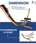 14 Ft Wooden Arc Hammock Stand With 450 Lb Capacity In Teak Stain Finish Built From European Larch Wood, dimensions and use.