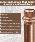 Half Inch Copper End Cap Set Zero Lead 1/2 Inch Copper Press Cap End Plug For Plumbing 5/8 Inch OD Use With Hydraulic Press Fitting Tool 12 Pack CUPC Certified For Leak Free Pro And DIY Plumbing Projects, features highlighted