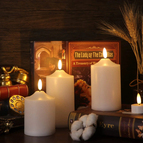 Flickering Flameless LED Candles With Remote Control And Timer, Waterproof Battery-Powered Pillar Candles, 3D Wick, Indoor Display