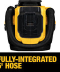 Back view of Go-To 20V Max Cordless and Corded Wet Dry Vacuum with 2 Gallon Tank, integrated 5' hose in focus, black and yellow design.