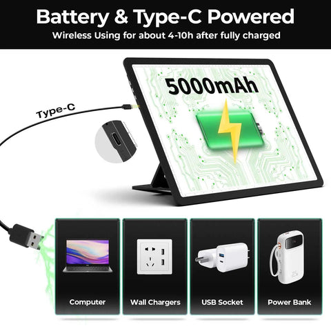 Rechargeable A3 Light Pad With Built In Stand And Bag showing 5000mAh battery capacity and Type-C connection for charging options.
