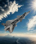 Advanced Dope 3D Metal Puzzle Kit For Adults, Fighter Jet Model J20 flying in dramatic sky, stainless steel, high difficulty.