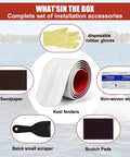 Installation accessories for Heavy Duty Boat Keel Guard including rubber gloves, sandpaper, wipes, scraper, and scotch pads.