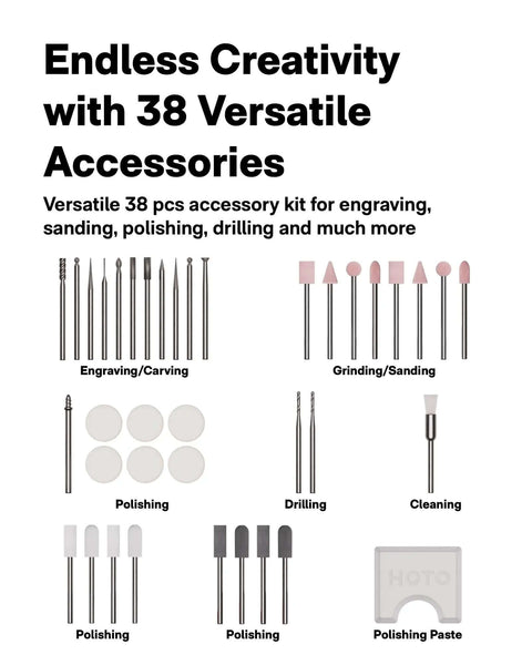 Mini Cordless Rotary Tool Kit With Brushless Coreless Motor, 22,000 RPM Variable Speed, 38 Accessories for engraving, sanding, polishing.