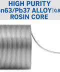 Rosin Core Tin Lead Solder Wire For Electrical Soldering 0.75mm Diameter 50g Spool Pro Grade Flux Core Spool, close-up view