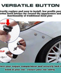 Universal Car Body Panel Push Button Quick Release Fasteners Kit in Blue for Hood Trunk Bumper Doors and Lids installed on car