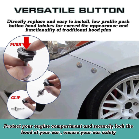 Universal Car Body Panel Push Button Quick Release Fasteners Kit in Blue for Hood Trunk Bumper Doors and Lids installed on car