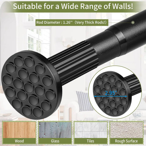 Close-up of Extra Long Adjustable Curtain Rod No Drilling For Windows, Patio, Or Bathroom Outdoor Use, 1.26 Inch Diameter