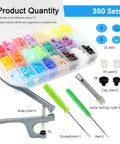 Complete Snap Button Kit With Pliers And Tools 360 T5 Plastic Snap Buttons In 24 Colors For Sewing Crafting