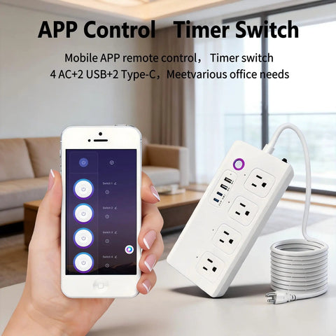 Ditch The Clutter With This Slick Smart Zigbee Power Strip Surge Protector Extension Cord featuring four AC outlets and USB ports.