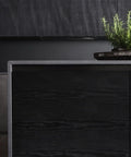 Thick Black Peel And Stick Wallpaper Roll Featuring Hella Durable Self Adhesive PVC Material For Quick Interior Wall Covering With Zero Residue Guarantee on sleek cabinetry.