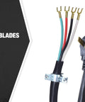 Heavy Duty 50 Amp Range Power Cord With Four Prong Flat Plug, Four Feet, One Quarter Inch Flanged Terminals, plug and wires visible