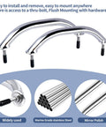 Two Pack Beefy Marine Stainless Boat Grab Handle, Heavy Duty Round Tube Handrail With Flange And Stud, Mirror Polished Finish, Anti Corrosion, 8-1/4 Inch Long, showing mirror polish and mounting details.