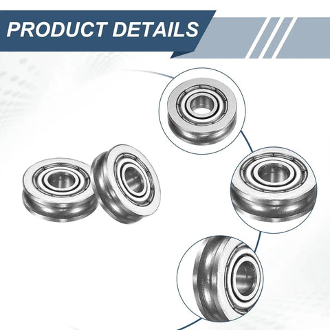 12 Pack Small U Groove Pulley Bearings 4x13x4mm for Rail Track Linear Motion Systems, detailed view of aluminum alloy pulleys