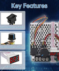 Ultra Tough Pwm Dc Brushed Motor Speed Controller Featuring Bright Tunable Digital Readout For Rock Solid Ten To Fifty Five Volts Input And Badass Sixty Amp Continuous Kick with key features display.
