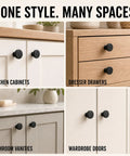 Rock Solid Matte Black Cabinet Knobs 20 Pack Round Zinc Alloy Drawer Handles on kitchen cabinets and dressers
