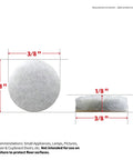 White felt pad with dimensions 3/8" diameter, side view shows 1/8" thickness, part of Self Adhesive Three Eighths Inch Felt Furniture Pads Pack Of Seventy Five White Sliders That Let You Glide Heavy Furniture Across Carpets Without Snags Or Damage Great For Home Or Office