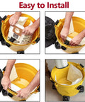5-8 Gallon Shop Vac Bags Type E And Type H Compatible With Most 5 To 8 Gallon Wet Dry Vacuums being installed in yellow vacuum