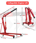 Heavy Duty 2 Ton 4400 Lbs Engine Hoist Folding Alloy Steel Cherry Picker Portable Hydraulic Crane dimensions shown