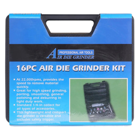Heavy Duty Pneumatic Die Grinder Kit Featuring 22000 Rpm Air Powered Motor And Ten Piece Grinding Head Set for metalwork.