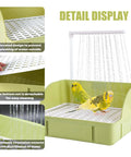 Spacious Expandable Indoor Bird Bath Fountain With Automatic Circulating Faucet And USB Pump Large Bird Bath For Parrots And Small Birds Easy Clean Green showing green basin with budgies and detachable grid for easy cleaning.